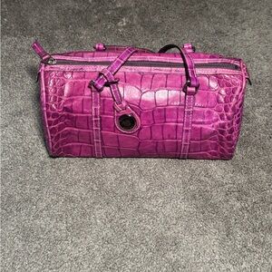 Dooney & Bourke Nile collection magenta crocodile-embossed leather satche